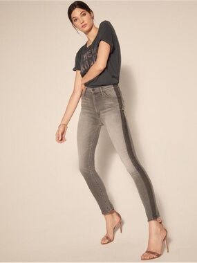 MOTHER The Swooner Supermoon Stripe Two Tone Grey Wash Side Panel Jeans 26